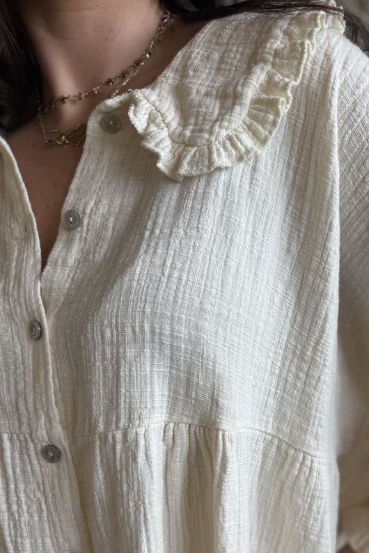 Annie Cushion Cotton Peter Pan Smock Blouse Panna Cotta